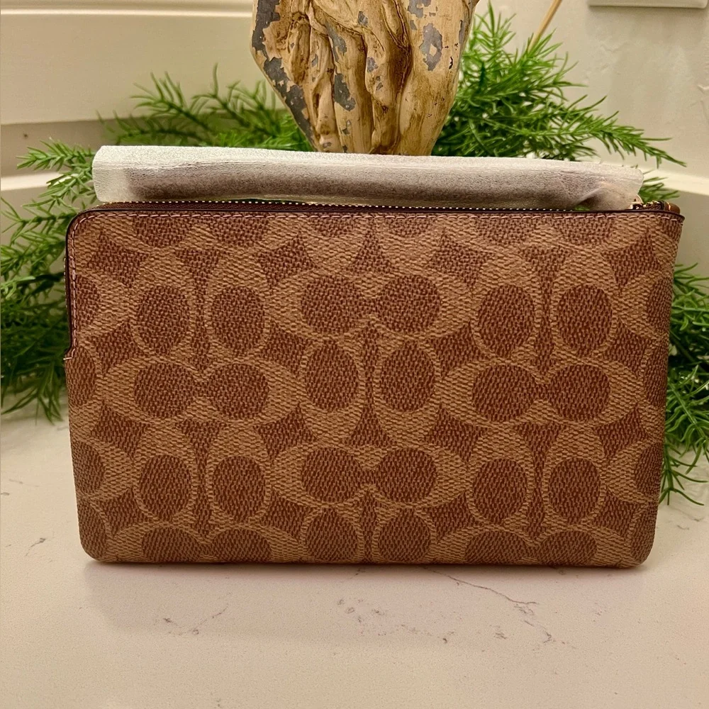 Coach Signature Tan Wristlet Clutch - Picture 4 of 5